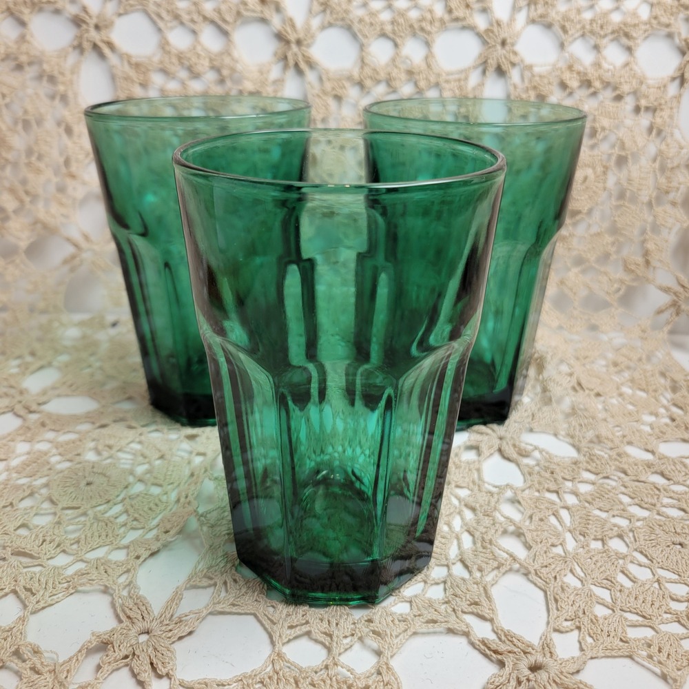 VTG Libbey Gibraltar Duratuff Tumbler 5in Glasses Set of 3 Juniper Emerald Green